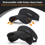 PALAY® Sun Golf Visor Hats for Women Adjustable Retractable Brim Cap Beach Black 3PCS