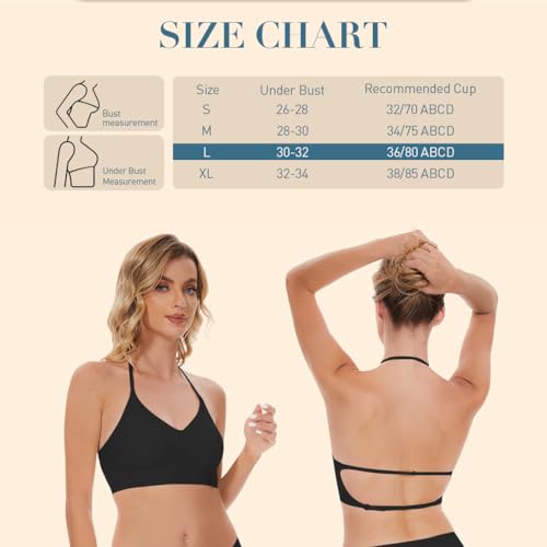 PALAY® Women's Low Back Seamless Bras Backless Multiway Convertible Adjustable Strap Halter Lifting Bra Spaghetti Strap Wire-Free with Padded Removeable, L