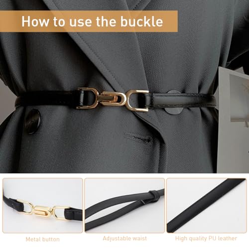 PALAY® 4PCS Waist Belt for Women Dress Fashion Slim PU Leather Ladies Waistband with Metal Buckle Closure for Shirt Blouse Blazer Black Brown