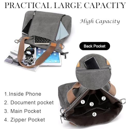 PALAY® Handbag for Women Grey Canvas Shoulder Tote Sling Large Crossbody with Detachable Strap Korean Bag for School Work 3 PCS