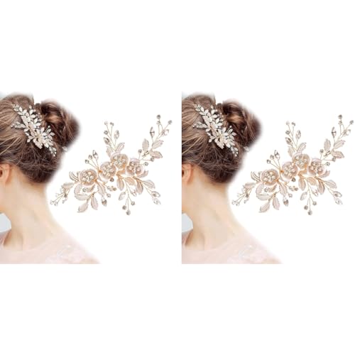 PALAY® Flower Hair Clips for Women Bridal Accessories Wedding Rhinestones Handmade Metal Floral Clip Headpiece Bridesmaid Evening Party 2 PCS