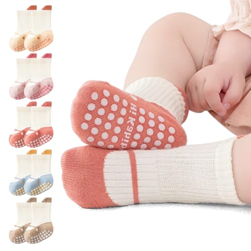 PALAY® Juego de 5 pares de calcetines para bebé de 1 a 3 años, de algodón transpirable con diseño de dibujos animados, con agarre en el tobillo.