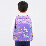 PALAY® Girls School Backpack Unicorn Cartoon Primary Bookbag for Travel Camping Waterproof Burden-Relief Gift Kids 5-10 Years Old Purple 3 PCS