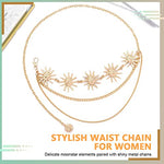 PALAY® Chain Waist Belts for Women, Trendy 3-Layer Metal Chain Belt for Women Dresses, Sun Element Decor Gold Body Belly Belt Accessories, Matched with Suits, Jeans, Shirts, Dress