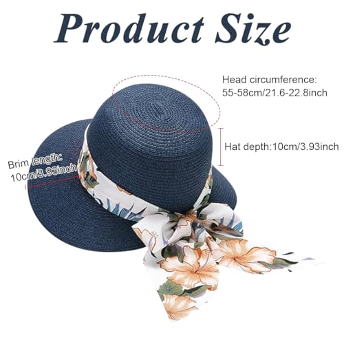 PALAY® Beach Straw Sun Visors for Women Espadrille Bowknot Sunhat Women Gardening Outdoor Sunhats Sun Protection Packable - Blue