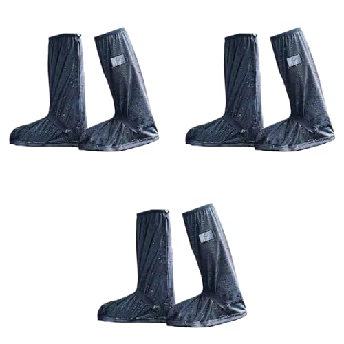 PALAY® Waterproof Shoe Cover Zip-up Calf-length with Elastic Ankle Strap Wear-resistant PVC Anti-skid Sole Long Sleeve for Boots High Shoes Size UK 6 One Pair 3PCS