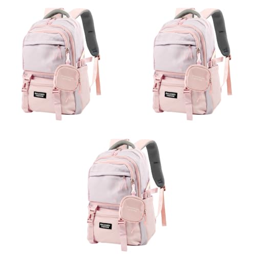 PALAY® Girls Backpack School with Small Zipper Pouch Fashion Pink Nylon Padded Shoulder Straps Handle Design Multi Compartment Large for Camping Travel 3 PCS