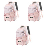 PALAY® Girls Backpack School with Small Zipper Pouch Fashion Pink Nylon Padded Shoulder Straps Handle Design Multi Compartment Large for Camping Travel 3 PCS