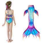 PALAY® Girls Swimsuit Mermaid Tail 3Pcs Swim Suit Set, Mermaid Princess Swimming Suit for Girls, Swimwear Bikini Kit Bathing Suit for Girls 6-7 Years Old