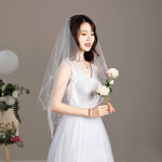 PALAY® Bridal Veil for Wedding White 1.5m Elegant Bridal Veil for Christian Wedding Veil Bride Center Cascade Edged Tulle Short Veil