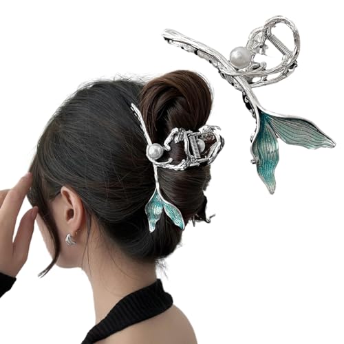 PALAY® Hair Claw Clip for Women Stylish Large Mermaid Pearl Hair Clutches Women Non-Slip Metal Hair Jaw Clips Strong Hold Bun Hair Accessories - Silver