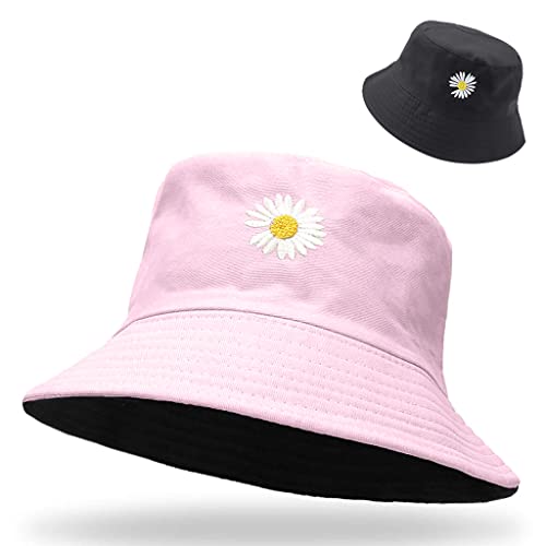 PALAY® Bucket Hat for Girls Foldable Cotton Little Daisy Print Sun Beach Cap Fisherman Hat Casual Outdoor Cap Lovely Bomber Hats for Women Men Boy Girl