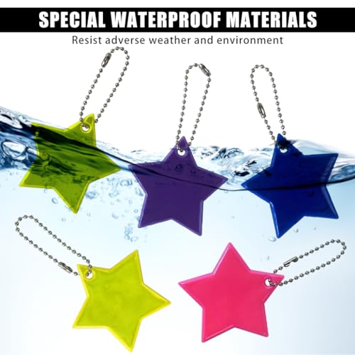 PALAY® 5Pcs Safety Reflector Pendant for Backpack Star Reflective Pendent Tags High Visibility Color PVC School Bag Reflector for Cycling Running Camping