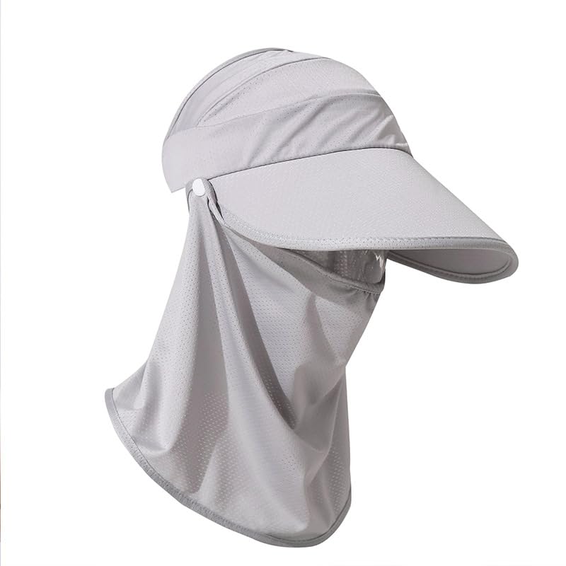 PALAY Sun Hat for Women with Detachable Face Cover featuring 2 in 1 Wide Brim UV Protection | Grey Summer Outdoor Visor