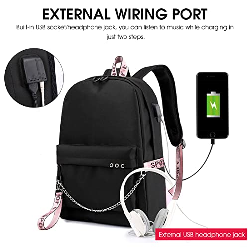 PALAY® School Bags for Girls Blackpink KPOP Theme Prints School Backpack With USB Charging and Headset Port Backpack for Student School Bag