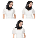 PALAY® Triangle Lace Mantilla Veil Head Scarf Church Mass for Women Embroidery Rose Tassel Ladies Cathedral Covering Wedding Bridesmaids Black 3PCS