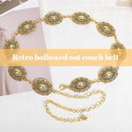 PALAY® Belt for Women Dresses Golden Metal Concho Hip Belt for Saree Fashion Vintage Waist Chain Adjustable Boho Western Ladies Belt Saree for Dresses Jeans Skirts X 2