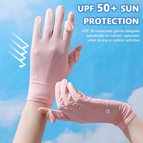 PALAY® Spandex Uv Sun Protection Gloves Women Non-Slip Touch Screen Gloves, Summer Ice Silk Cool Gloves, Outdoor Breathable Sun Gloves For Cycling Fishing - Pink