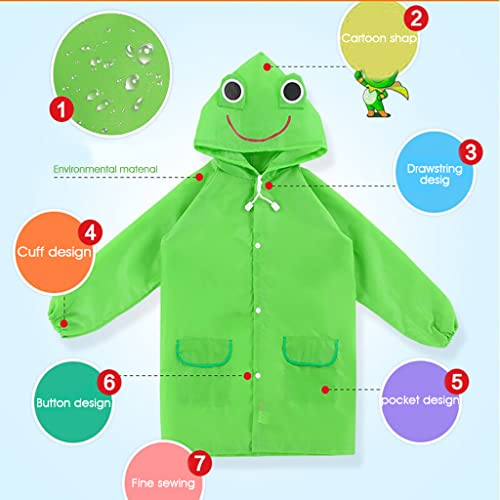 PALAY® Raincoat for Kids Boys Girls with Hood, Polyester Rain Ponchos with Pockets and School Bag Coverage, Bright Color Raincoat for 3-7 Years Old Kids