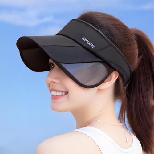 PALAY® Sun Golf Visor Hats for Women Adjustable Retractable Brim Cap Beach Black 3PCS