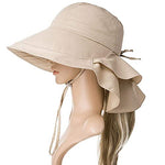 PALAY® Fashion Women Wide Brim Hat-UV Protection Summer Sun Hat with Ponytail Hole Back Neck Flap Cover,Khaki