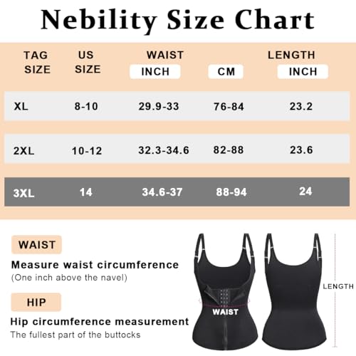 PALAY® Waist Trainer for Women Corset Shapewear with Zipper, Women's Waist Cincher Tank Top Vest Sport Workout Girdle Hourglass Body Shaper with Adjustable Straps, XXL, Black