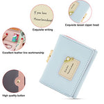 PALAY® Mini Wallet for Women PU Leather Small Card Holder Ladies Purse Hand Clutch Holder with Heart-Shaped Metal Buckle Mothers Day Gift for Mom(Blue)