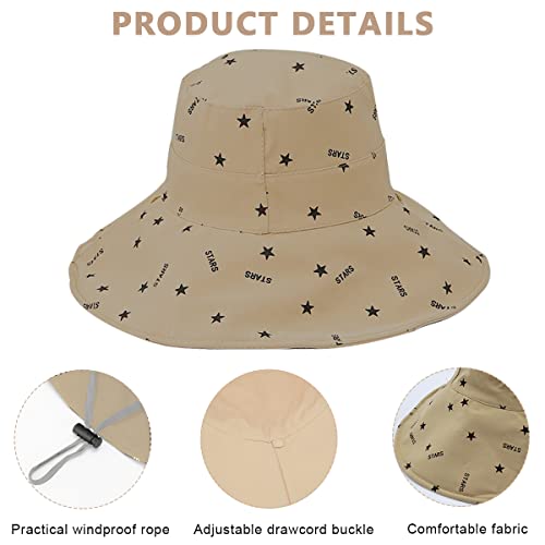 PALAY® Bucket Hat for Women, Breathable Wide Brim Sun Hats for Womens, Reversible Cotton Prints Hat for Daily Activities, Travel, Camping, Hiking (Khaki)