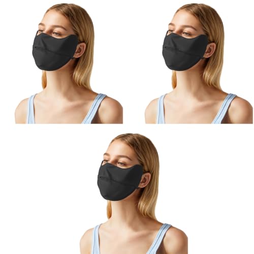 PALAY® Sun Protection Face Cover for Women Prevent Light Aging UV Outdoor Breathable Summer Cool Ice Silk Mask with Adjustable Drawstring Ear Loops Design Washable 3PCS