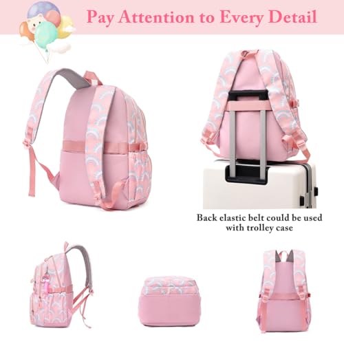 PALAY® Girls Shool Backpack Set of 3Pcs Girls Shool Backpack Hand Bag and Pencil Pouch Set Vibrant Pink Print Schoolgirls Backpack Large School Backpack Set School Gift Children's Day Gift