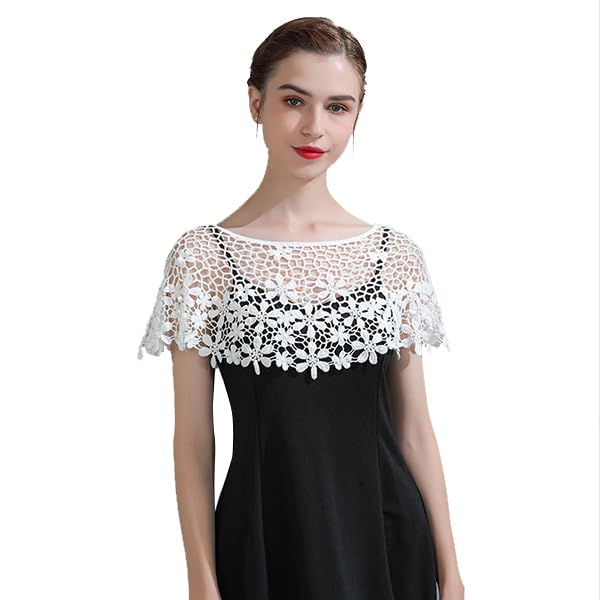 PALAY Lace Shawl Poncho Cape for Women featuring Floral Hollow Out Knit | Elegant White Wrap