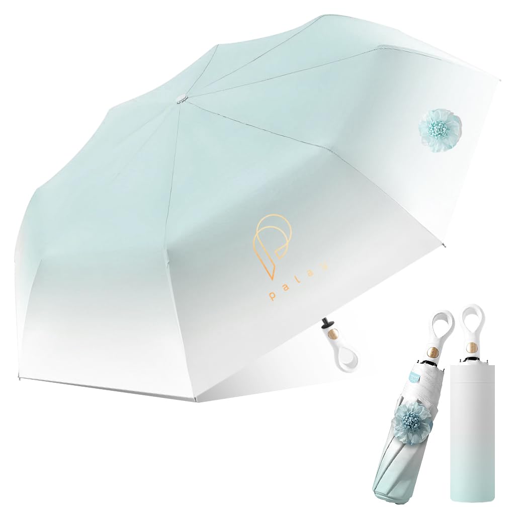 PALAY Compact Umbrella for Sun and Rain Protection with 8 Fiberglass Ribs and UPF 50+ | Lightweight 400g Folding Design for Girls