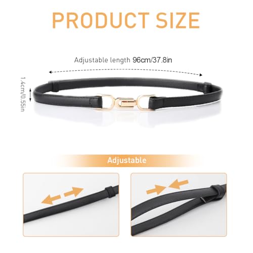 PALAY® 4PCS Waist Belt for Women Dress Fashion Slim PU Leather Ladies Waistband with Metal Buckle Closure for Shirt Blouse Blazer Black Brown
