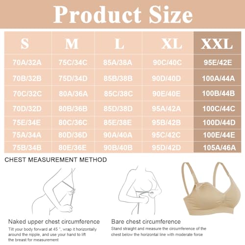 PALAY® Breastfeeding Bra Nursing Bra for New Moms Easy Release Clasp Design Breathable Nylon Nursing Bra Detachable Bra Cups Seamless Breastfeeding Bra, Beige, XL