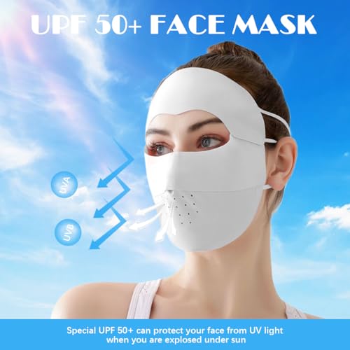 PALAY® Ice Silk Face Mask UPF 50+ Full Face Cover for Women Sun Protection Fashion Breathable Cooling Biker UV With Removable Forehead Piece Grey 2 PCS