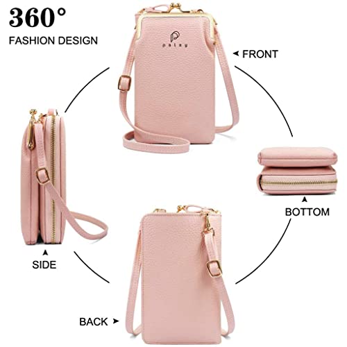 PALAY® Women Crossbody Phone Bag Ladies Wallet Small Soft PU Leather Cell Phone Purse Mini Shoulder Bag with Strap Card Slots (Pink)