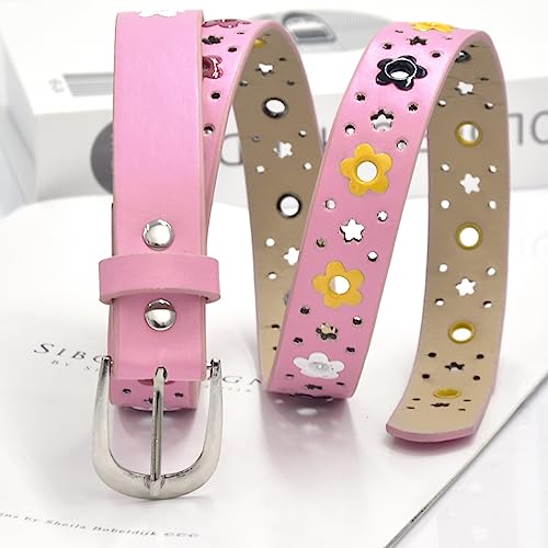 PALAY® 2 Pack Belt For Girls Stylish Pu Leather Flower Hollow Cut Waist For Jeans Pants Dress Kids 6-12 Years Old Multi 3PCS