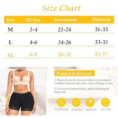 PALAY® Womens Padded Underwear Butt Lifter Panty Invisible Body Shaping Butt Lifting Underwear High Waist Hip Pad Enhancer Shorts, M, Black