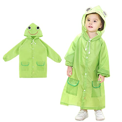 PALAY® Raincoat for Kids Boys Girls with Hood, Polyester Rain Ponchos with Pockets and School Bag Coverage, Bright Color Raincoat for 3-7 Years Old Kids