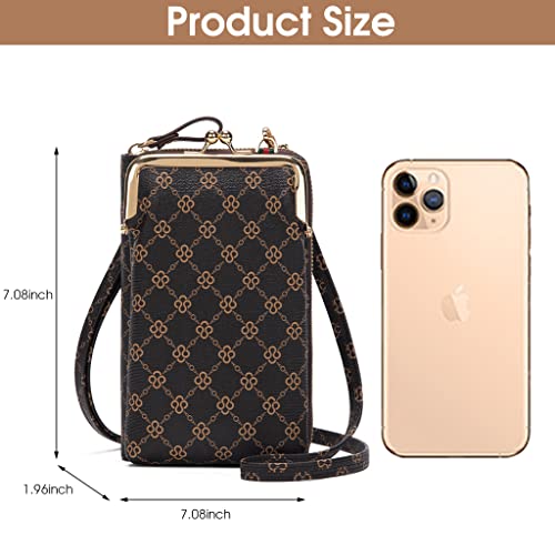 PALAY® Crossbody Phone Bag for Women Stylish PU Leather Mobile Cell Phone Holder Pocket Purse Wallet Bag Pouch with Zipper Sling Bag Mini Shoulder Bags Brown