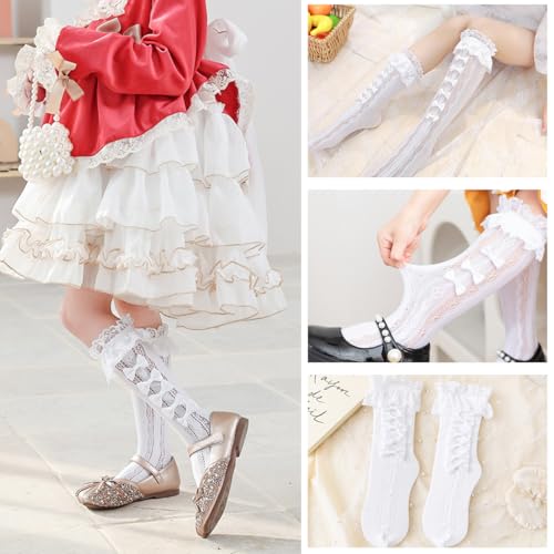 PALAY® Lace Topped Calf-Length Socks for Girls Lolita Fashion Kawaii Bow Summer Breathable Trim Stockings for Jane Shoes Dress Uniform 2 PCS