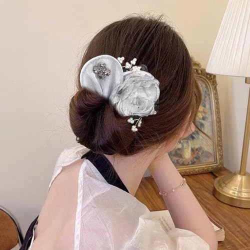 PALAY® Hair Buns for Women Girls Magic Bun Maker Flawless French Elegant Floral Pearl Clips Headpiece Accessories Birthday Gift White 2 PCS