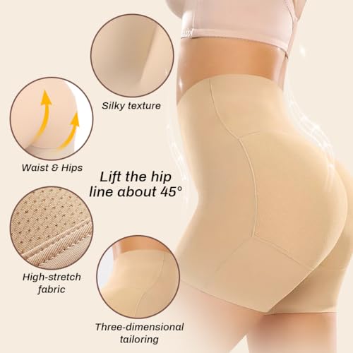 PALAY® Butt Lifter Padded Underwear for Women Hip Pads Enhancer Shapewear Shorts Seamless Tummy Control Panties Shaper Fake Pad L Beige 2PCS