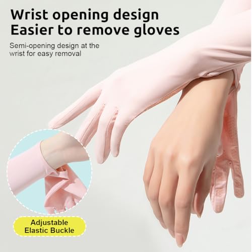PALAY® Hand Gloves for Sun Protection with Arm Sleeves for Women, Ice Silk Cooling Sun Protection Gloves Women Non Slip Summer Outdoor UV Arm Sleeves for Bike Riding - Pink, Wrist Opening - 3 Pairs