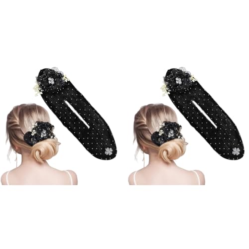 PALAY® Hair Bun Accessories for Women and Girls Floral Pearl Magic Maker for Long Thick Flawless French Clips Elegant Headpiece Birthday Gift 2 PCS