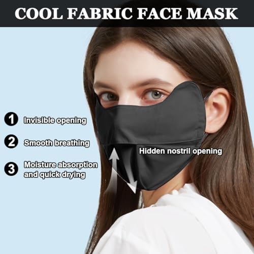 PALAY® Sun Protection Face Cover for Women Prevent Light Aging UV Outdoor Breathable Summer Cool Ice Silk Mask with Adjustable Drawstring Ear Loops Design Washable 2PCS