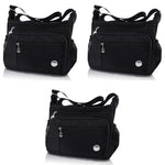 PALAY® Women Shoulder Bag Crossbody Nylon Waterproof Multi-pocket Sling with Adjustable Strap Fashion Satchel Handbag Black 3 PCS