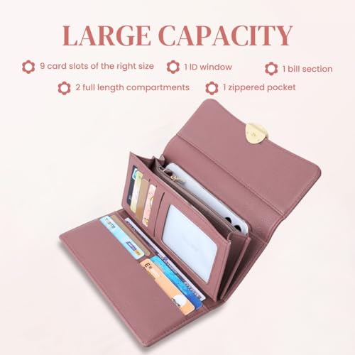 PALAY® Women's PU Leather Long Wallet with Leaf Pendant Card Holders Phone Pocket Girls Zipper Purse