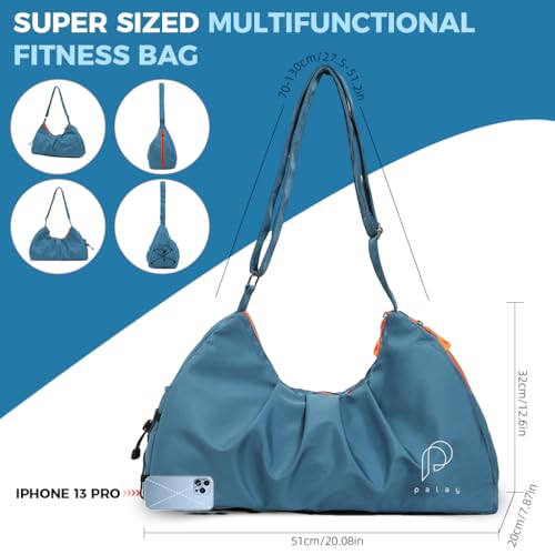 PALAY® Gym Bag Fashion Nylon with Shoe Compartment Lightweight Duffle Shoulder Travel Waterproof Day Pack Adjustable Strap Blue 2 PCS