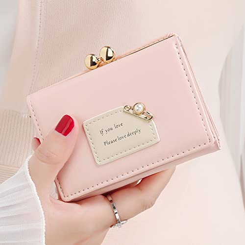 SANNIDHI® Women's Wallet Ladies Purse PU Leather Short Small Wallet for Women with Multiple Card Slots and Card Holders, Pink